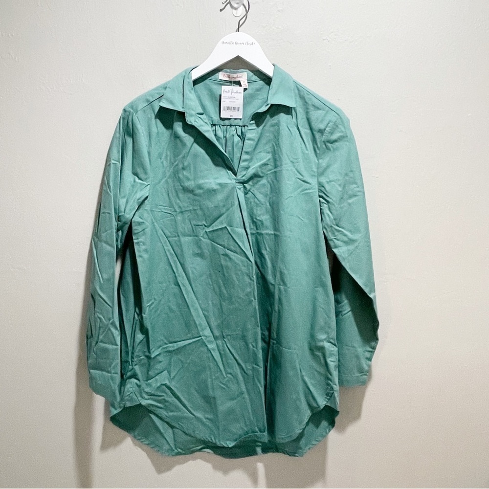 FRESH PRODUCE Women’s Green Collared SHEETING TUNIC Top Tunic Popover Sz M